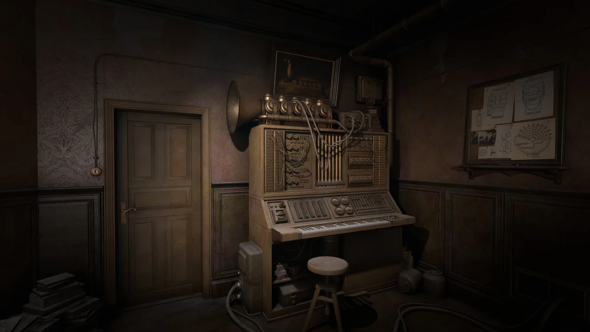 A pipe organ with a keyboard and control sliders is pictured in the new Sublustrum’s apartment.